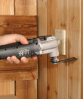Badass 20V Cordless Oscillating Multi Tool With 15 Piece Accessory Kit And Rapid Charge Lithium Battery for precise cutting into wood.