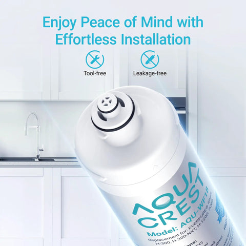 Under Sink Water Filter Replacement For Everpure H300 Series next to kitchen sink, highlighting tool-free installation.