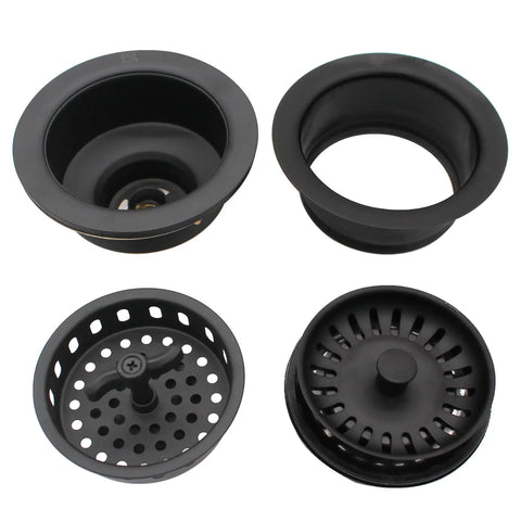 Go-To Wing Nut Kitchen Sink Basket Strainer and Waste Disposal Flange Combo Pack Large 3-1/2 Inch Matte Black Finish with 4-3/8 Inch Rim