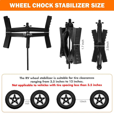 Heavy Duty X Shape Wheel Chocks For RVs And Travel Trailers With Wrench Anti Move Pair Stabilizers side view dimensions
