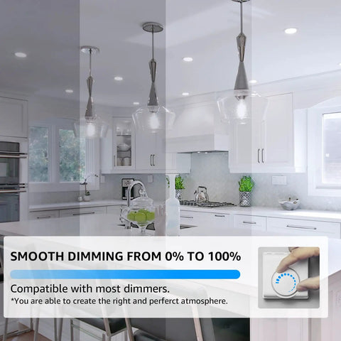 Kitchen with dimmable LED Edison bulb, vintage filament, 5.5W, 4000K cool white, E26 base, clear glass, smooth dimming shown