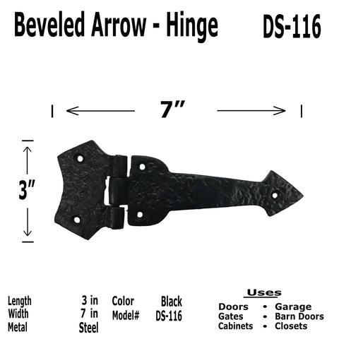 7 Inch Beveled Arrow Decorative Black Hinges For Doors Gates Cabinets Barn Closets Heavy Duty Cast Iron Hardware