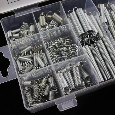 Heavy Duty Steel Wire Extension Spring Replacement Kit, 200 Piece Spring Assortment With Zinc Plated Coils in plastic case