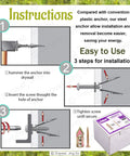 Installation guide for 200 Pcs Drywall Self Drilling Anchors With Screws Kit No Drill Required showing steps and product box.