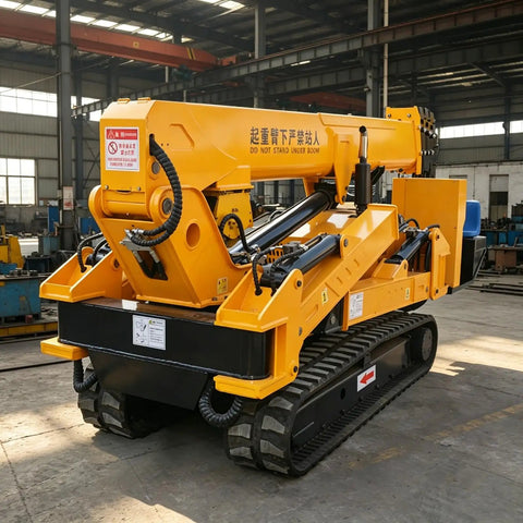 Legit Portable Hydraulic Crawler Crane With Handheld Remote, Compact Fold Away Electric Warehouse Lift For Glass And Steel Installation rear view.