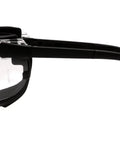 Side view of V2G Readers Eyewear With Clear Anti Fog Lens Plus 2.5 Diopter, Black Frame And Strap, Vented Headband And Temples.