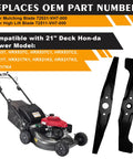 Two Pack Mulching Blades Kit For 21 Inch Deck Honda HRX217 HRX537 Series Lawn Mowers Replacement Upper Blade 72531-VH7-000 Lower High Lift Blade 72511-VH7-000 Easy Install displayed with compatible lawn mower