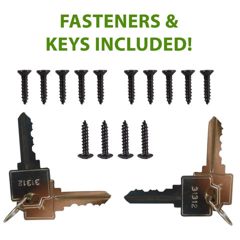 Heavy Duty Black Zinc Diecast Metal Gravity Latch With Key Lock And Keyed Alike Design keys and fasteners included for installation.