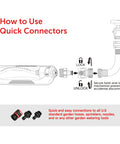 Diagram showing how to connect a Heavy Duty Turbo Oscillating Sprinkler With 18 Brass Nozzles using a quick connect system