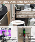 Heavy Duty Desktop Automatic Round Bottle Labeling Machine With Chain Conveyor And Integrated Print Coder For Clear And Gold Foil Labels Works Like A Dream 110V Model showing sensors and detection features.