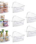 Smooth Spinning Lazy Susan Cabinet Organizer Bins For Kitchen 8 Pack Wedge Shape, clear plastic bins with handles arranged.
