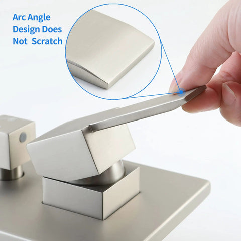 Close-up of brushed nickel arc angle design on Two Way Shower Diverter Valve Kit With Brushed Nickel Finish Wall Mount Dual Function Shower Mixer One Handle Control Easy Install Replacement Rough In Valves Included.