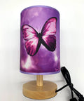 Chic Purple Butterfly Table Lamp With Wooden Base Bedside Light, Cute Dorm Room Decor, Small Size Nightstand Glow, Includes 3W LED Bulb