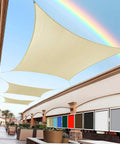 Beige 16 By 16 Outdoor Shade Sail Canopy For Patio Square Sun Shade With UPF50 Plus, 95 Percent UV Blockage, installed view