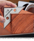 Woodpeckers machinist square, 3-1/2 inch stainless steel, front view against a wooden block