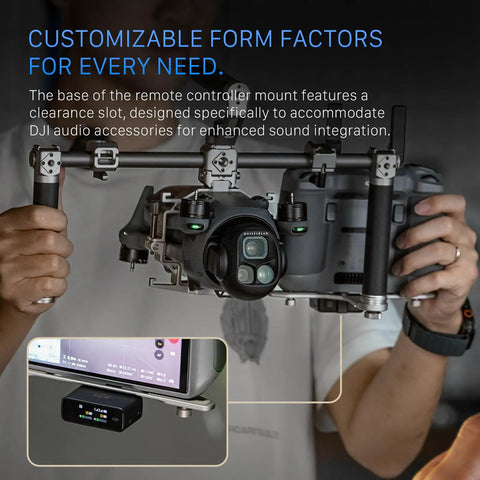 Person holding Dope Handheld Cage Rig For DJI Mavic 4 Pro Titanium White Full Camera Cage with attached accessories