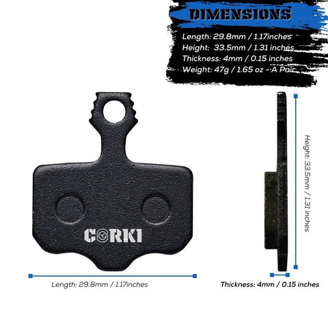 Four Pairs Disc Brake Pads Kit For Avid Elixir And SRAM Brakes With Rotor Alignment Tool Resin Semi Metallic And Sintered Metal Options Compatible With Elixir 1 3 5 7 9 R ER CR Mag Level TL T XX X7 X9 XXWC showing pad dimensions