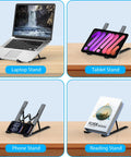 Game Changing Adjustable Laptop Stand With Ergonomic Elevation For A Comfortable Desk Setup used for laptops, tablets, phones, and books