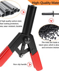 Pro Grade Hand Riveter Kit With 156 Pcs Plastic Rivet Gun Set showing red-handled rivet tool, nylon rivets, and metal details