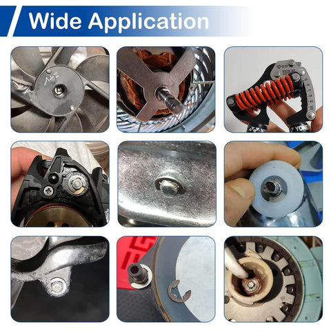 Stainless Steel Circlip Retaining Ring Assortment Kit in use on various mechanical assemblies, showcasing wide application.