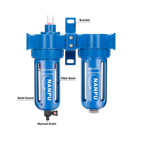 Pro Grade Coalescing Air Filter And Desiccant Dryer System With Poly Bowl, One Half Inch NPT, Perfect For Paint Spray And Plasma Cutter, Water Trap With Red Indicator, 0.01 Micron Element Removes 99.9 Percent Moisture And Oil
