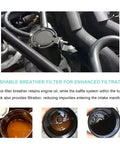 Two Port Billet Aluminum Oil Catch Can Kit With Breather Filter shown installed in vehicle engine