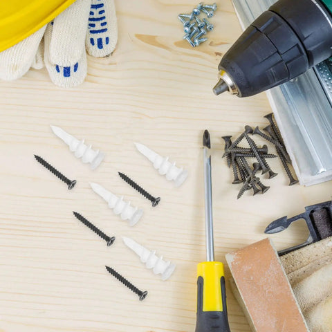 Heavy Duty Expansion Screws And White Plastic Wall Anchors Kit For Drywall And Concrete, 100 Sets With Enhanced Fixation, stainless steel fasteners, with screws and anchors on wood