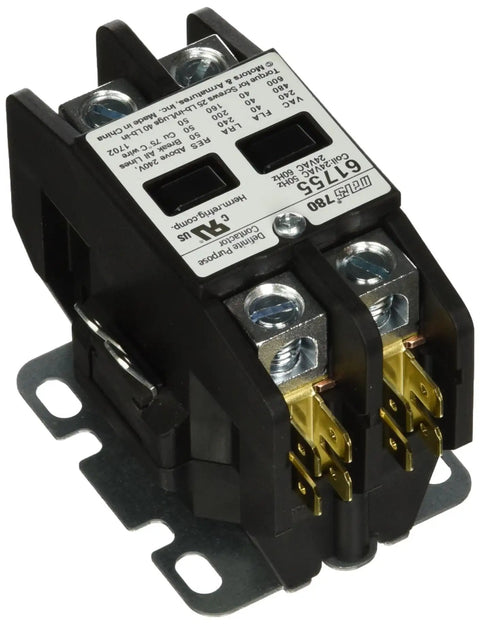 Two Pole 24V Control Contactor For Definite Purpose Use, 40A Inductive, 50A Resistive, 50/60 Hz Coil, Box Lug Quad Terminals