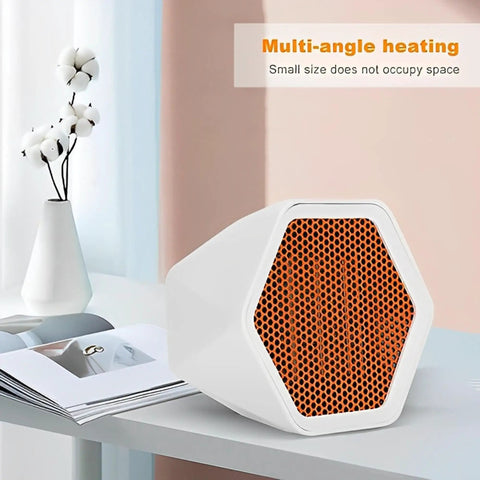 Compact 600W Ceramic Space Heater For Office And Home Hot In No Time Ultra Quiet Mini Desk Heater For Indoor Use Energy Efficient Portable Heater For Small Rooms Bedroom Or Bathroom White on desk.
