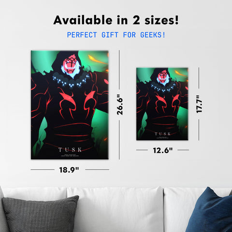 Badass Solo Leveling Metal Poster Featuring Tusk Design With Hot Anime Wall Art, 12.6 x 17.7 inch rustproof steel for gaming spaces.