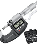Dual-Mode Outside Micrometer With Digital And Mechanical Readout, Easy Switch, 0-1 Inch And 0-25.4 Mm, Ultra-Precise 0.00005 Inch And 0.001 Mm, Large LCD Display, Pro-Grade Machinist Thickness Gauge With Protective Case, shown with case