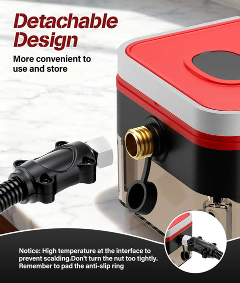 Detachable design of Supercharged 1500W Steam Cleaner with 1.2L Tank for easy use and storage.