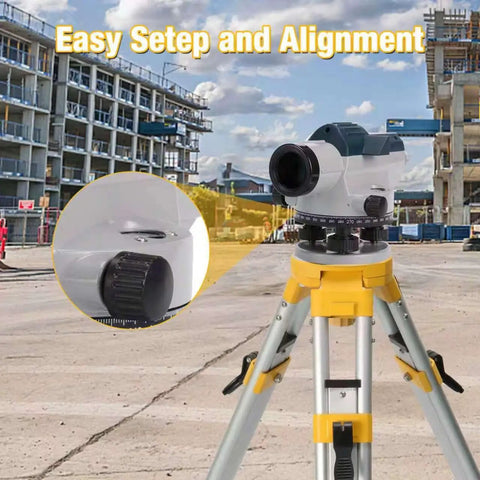 Pro Grade 32x Automatic Transit Level AL32 on tripod with dual horizontal knobs for construction alignment