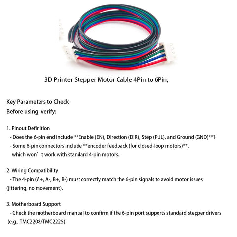 4 Pack 1 Meter 4Pin To 6Pin Stepper Motor Cables For 3D Printers with XH2.54 To PH2.0 Connectors, coiled wires on display