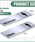 Two Pack Aluminum Restroom Signs For Men And Women Self Adhesive Metal Bathroom Door Wall Signage For Offices Restaurants Public Places 9 By 3 Inches Silvery Finish Easy Mount