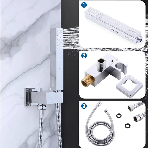 Two Settings Handheld Sprayer High Pressure Shower Head With 59 Inch Flexible Hose Square 2 In 1 Model Solid Brass Adjustable Kit