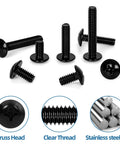 Go-To Heavy Duty 1/4-20 x 1/2 Inch Truss Head Machine Screws Full Thread In 304 Stainless Steel With Black Finish, 25 Pack