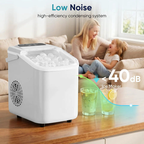 Countertop Ice Maker With Portable Handle And Ice Basket, Delivers Up To 26 Lbs Of Ice Per Day, Produces 9 Bullet Ice Cubes