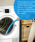 Person using Dryer Vent Cleaner Kit With Universal Vacuum Hose Attachment on a front-loading dryer to remove lint.