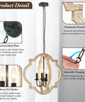 Cozy Farmhouse Orb Chandelier Four Light Rustic Pendant Ceiling Lights With Adjustable Wood Frame And Black Metal Sockets