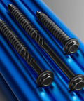 Heavy Duty Exterior Wood Lag Screws Set 43 Pieces 5.5x50mm Black Coated Hex Washer Head Rust Resistant lying on blue surface