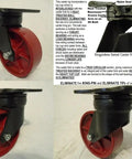 Built Tough 6 Inch By 2 Inch Kingpinless Swivel Caster Set Featuring Ductile Steel Wheels And Rock Solid 2000 Pound Capacity, showing detailed caster design and wheel structure.