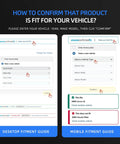 Vehicle fitment guide on Amazon website showing desktop and mobile interface for confirming product compatibility.