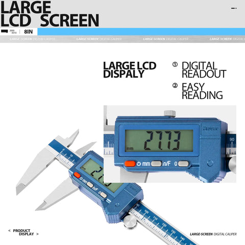8 Inch Digital Caliper IP54 Stainless Steel Water Resistant With Large LCD Display showing measurement