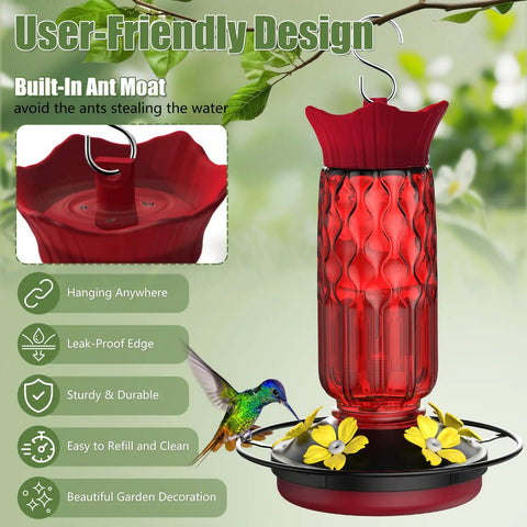 Hanging Hummingbird Feeder With Five Flower Shaped Feeding Ports 16 Oz Bird Feeder Bee Proof Design Built In Ant Moat
