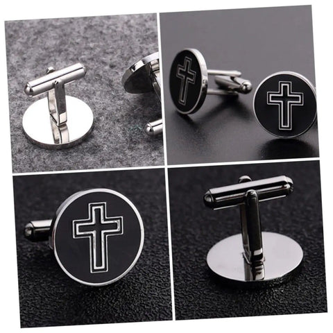Cross Cufflinks For Men Black Titanium Steel Dress Shirt Fasteners Decorative Accessories That Give You A Sharp Boss Vibe