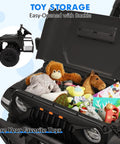 24V Two Seater Kids Ride On Car With Remote Control Four Wheel Drive 800W Motor with open hood showing toy storage