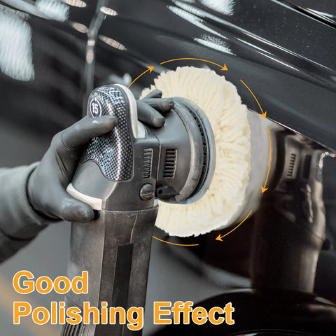 6 Pack 3 Inch Wool Polishing Pads With Hook And Loop Velcro For Drill Polisher Buffing Pads Set In Use On Car Surface