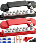 12V 150A Marine Bus Bar Power Block With 1/4 Inch Studs, DC battery distribution block in black and red with cover