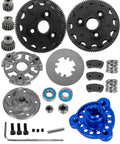Beefed-Up 48P 90T Spur Gear Kit With 17T 19T 21T Sprockets And Slipper Clutch Rebuild Kit For One Tenth Scale Rustler Stampede Bandit 2WD VXL XL-5 And Slash 2WD VXL Navy Blue shown with components displayed